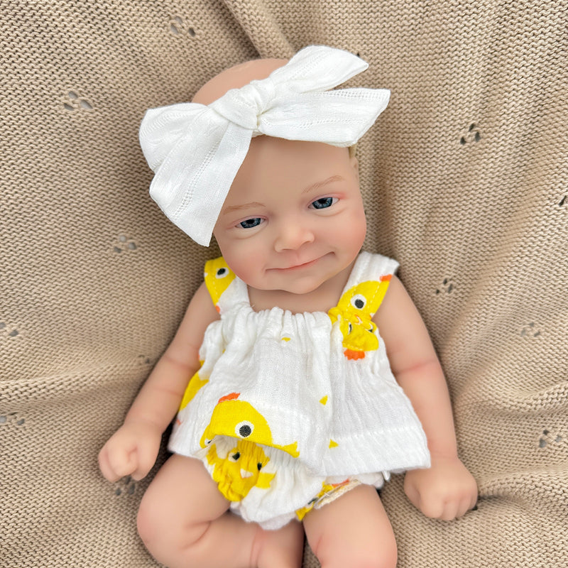 Bambola Reborn Sebastian da 30 cm in morbido silicone pieno occhi aperti e sorriso