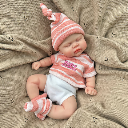 30cm Realistic Silicone Pickle Reborn Doll Girl In Pink Stripe Outfits