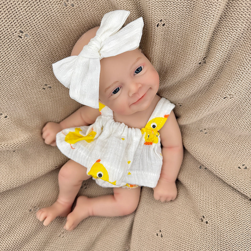 Bambola Reborn Sebastian da 30 cm in morbido silicone pieno occhi aperti e sorriso
