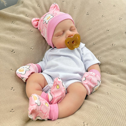 Bambina Reborn Loulou da 45 cm in silicone pieno ed elastico (occhi chiusi) con completino bianco
