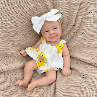Bambola Reborn Sebastian da 30 cm in morbido silicone pieno occhi aperti e sorriso