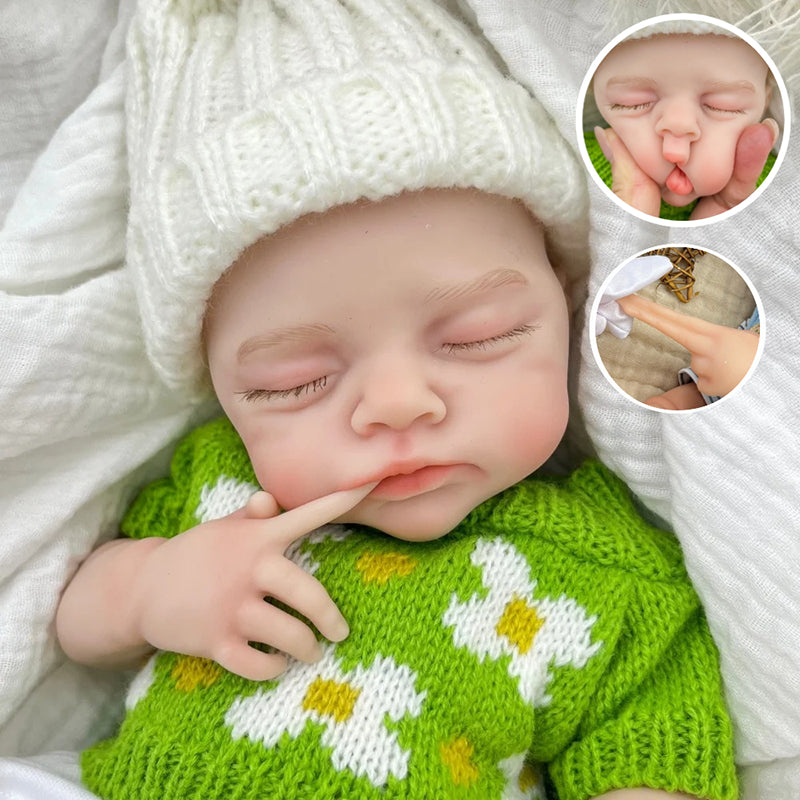 30cm Realistic Full Silicone Closed Eyes Irys Reborn Doll Girl in Green Sweater