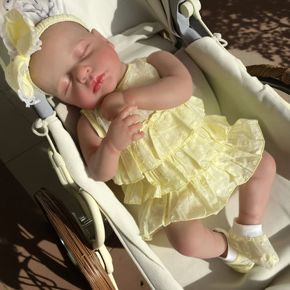 Bambola reborn Loulou da 20 pollici con pelle 3D occhi chiusi e vestito giallo