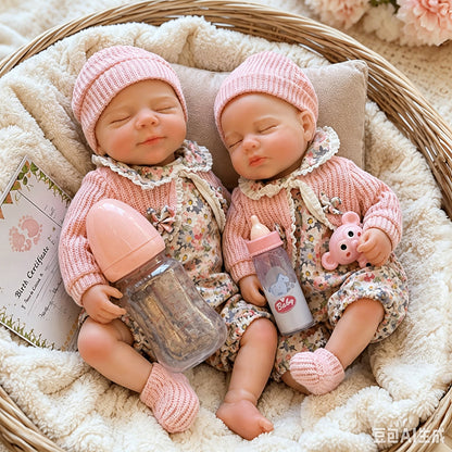 Gemelline Reborn da 30 cm in silicone pieno con occhi chiusi- Pascale e Loulou