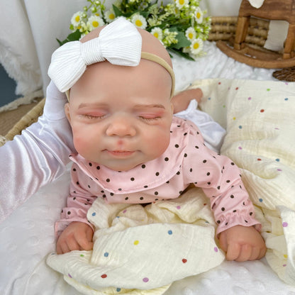 45cm Full Silicone Stretchable Asleep Pascale Reborn Girl in Pink Polk Dot Outfits