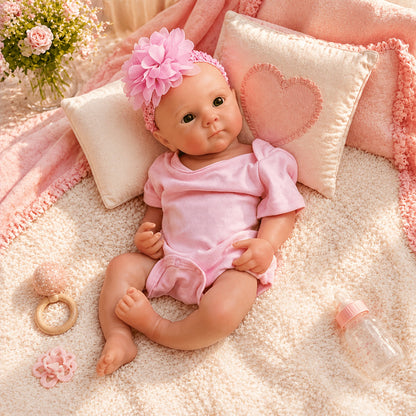 Bambola Reborn Bettie da 18 pollici (45cm) in silicone pieno femminuccia con tutina rosa