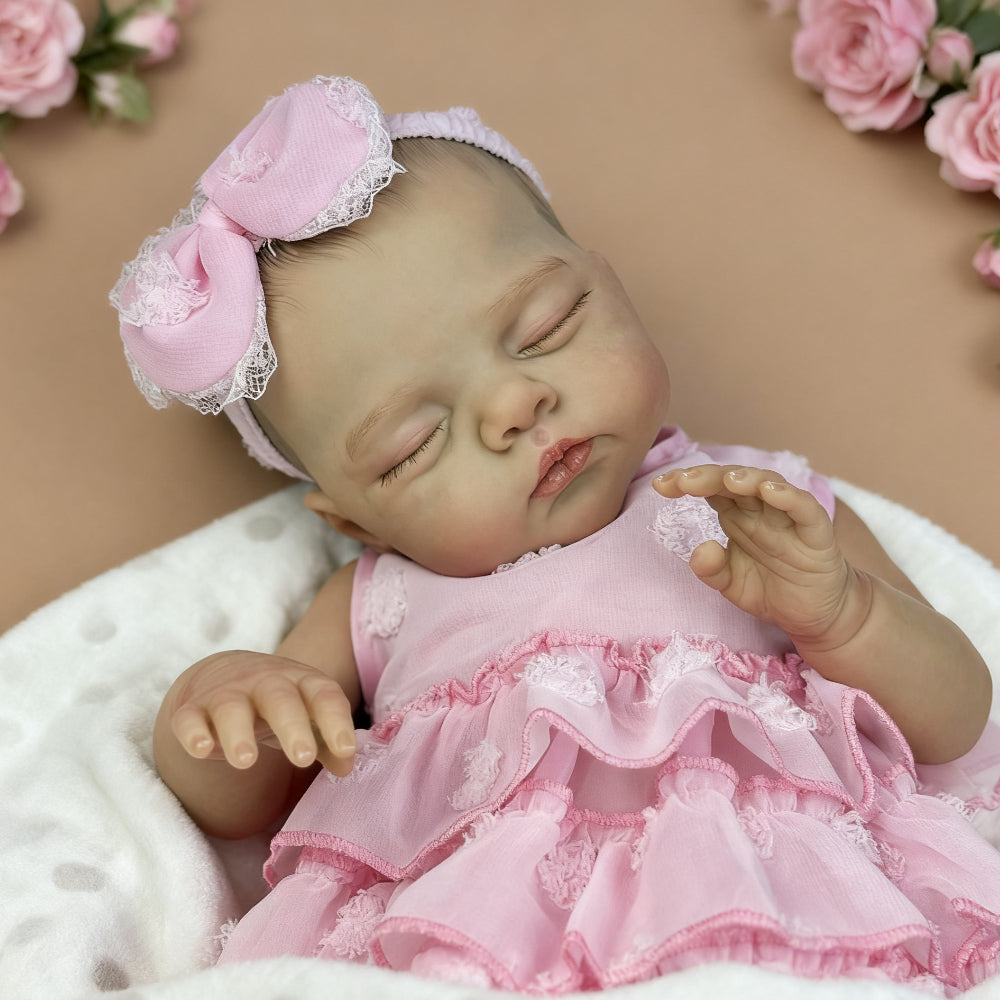 48cm Soft Body Sleeping Reborn Doll Irys In Pink Dress