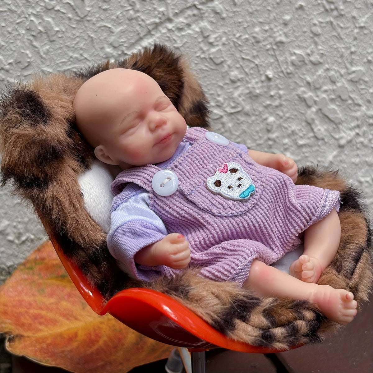 6 Inch Closed Eyes Mini Silicone Reborn Doll Girl Pascale In Purple Bear Outfits