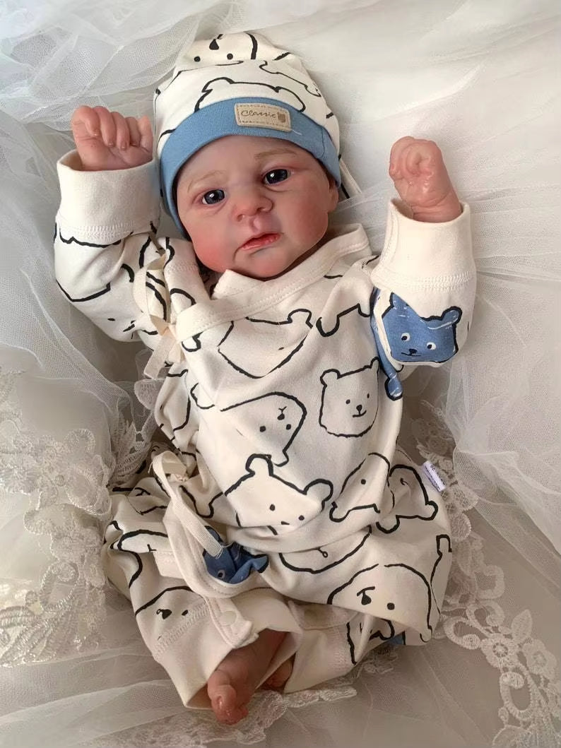 Bambola Reborn realistica da 49 cm con corpo morbido e occhi azzurri sorelle gemelle - Elijah
