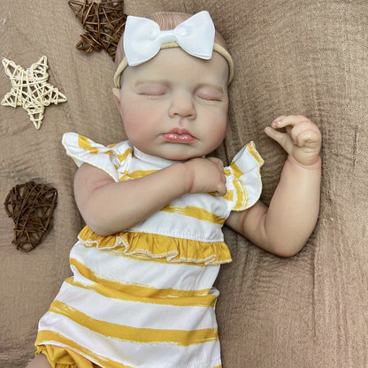 20 Inches 3D Skin Closed Eyes Loulou Reborn Baby Girl In Yellow Stripe Clothes