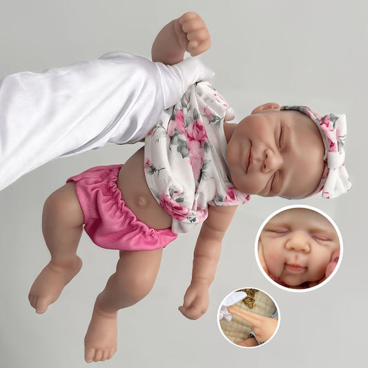 Bambola reborn Pascale da 30 cm in silicone graziosa bambina con vestitino floreale rosa