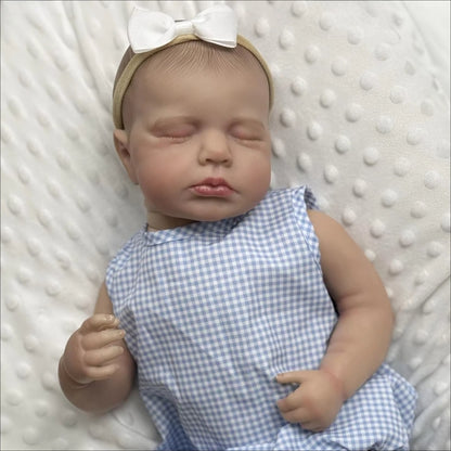 20 Inches 3D Skin Closed Eyes Loulou Reborn Baby Girl In Blue plaid romper