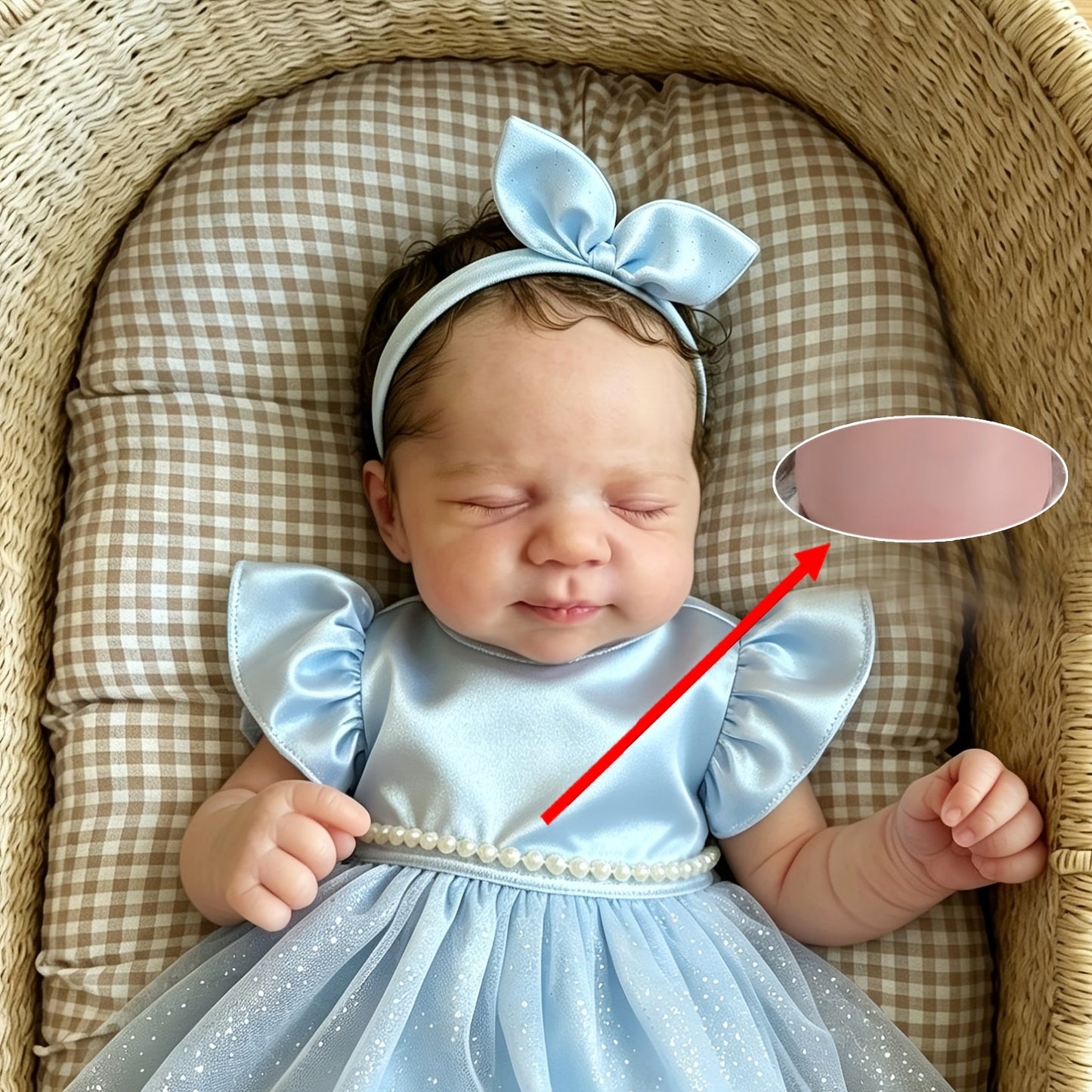 Bambina reborn Pascale addormentata 48 cm con vestito blu