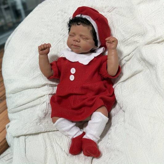 19 Inches Lifelike Closed Eyes Dark Skin Reborn Doll In Christmas Clothes-Pascale