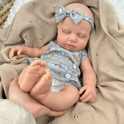 45cm Full Silicone Stretchable Asleep Loulou Reborn Girl in Gray Letter Print Outfits