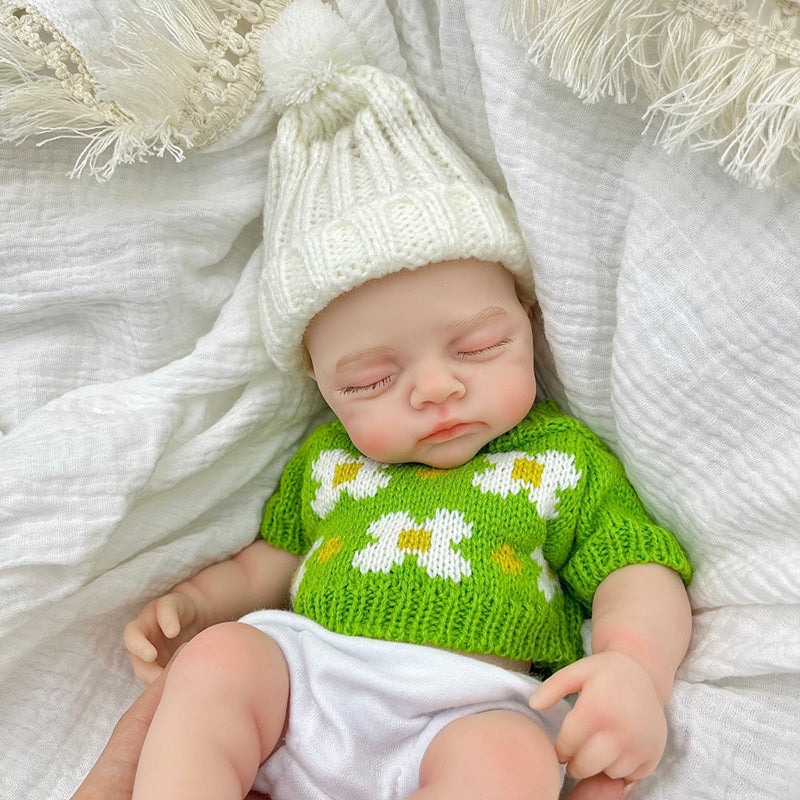 30cm Realistic Full Silicone Closed Eyes Irys Reborn Doll Girl in Green Sweater