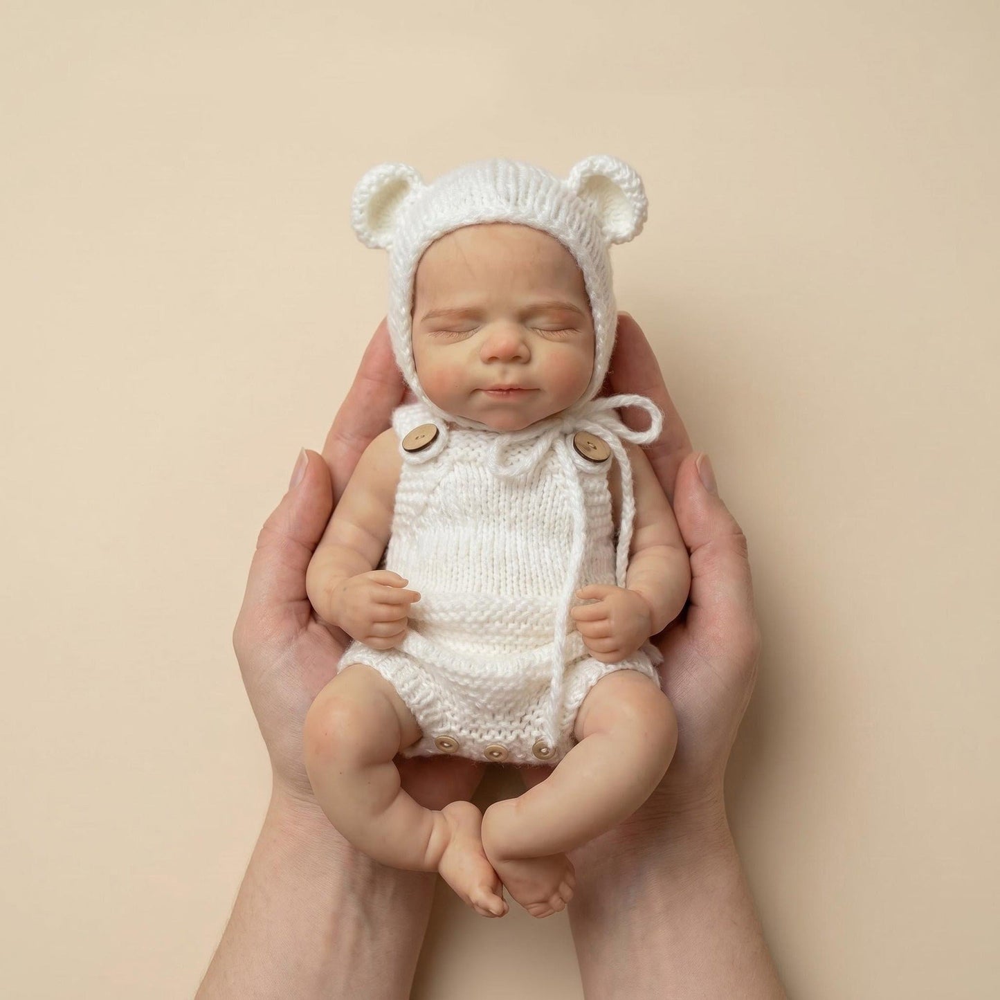 Bambola reborn Pascale da 30cm interamente in silicone bambina con abiti bianchi