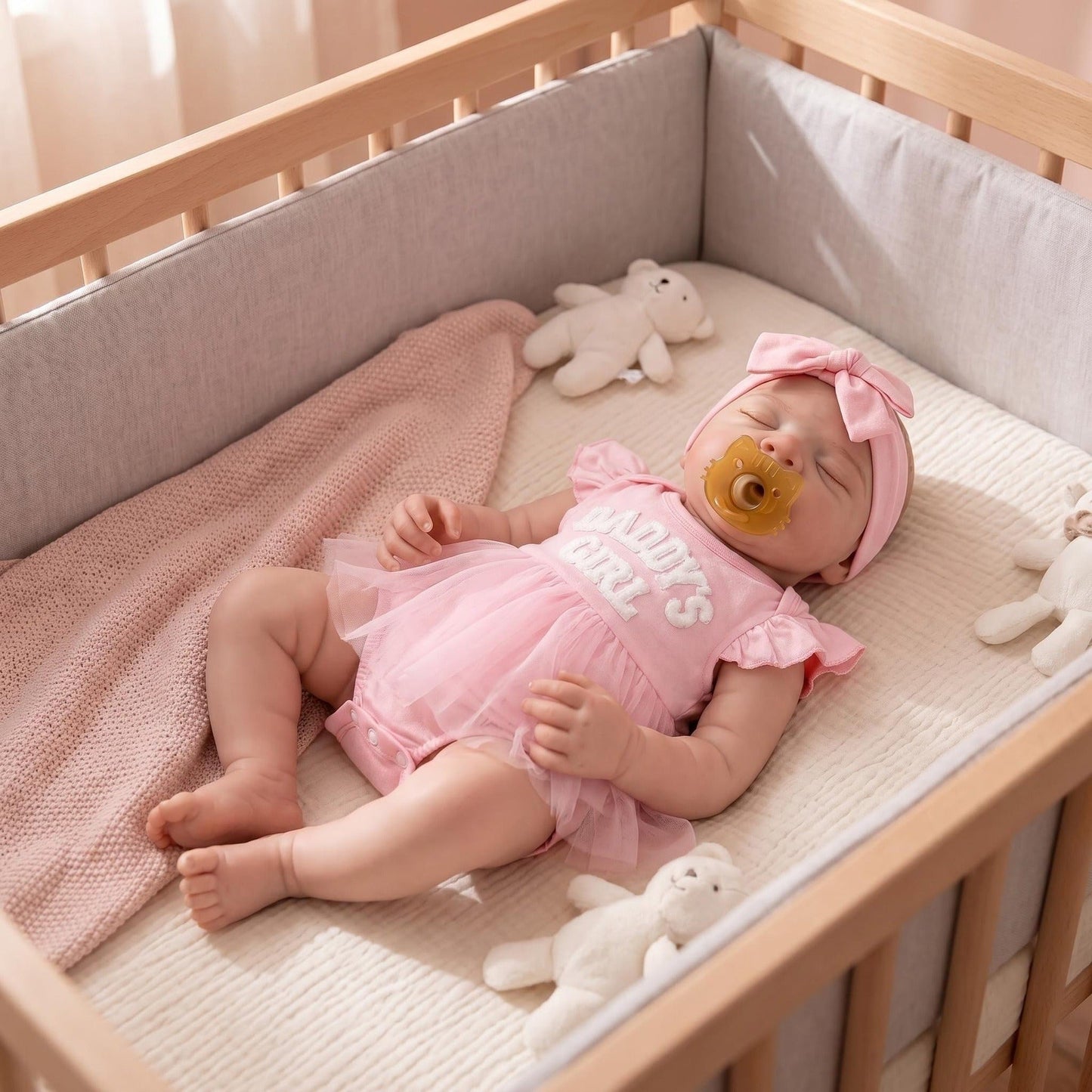 Bambola reborn Pascale bambina realistica in silicone da 18 pollici con vestito rosa