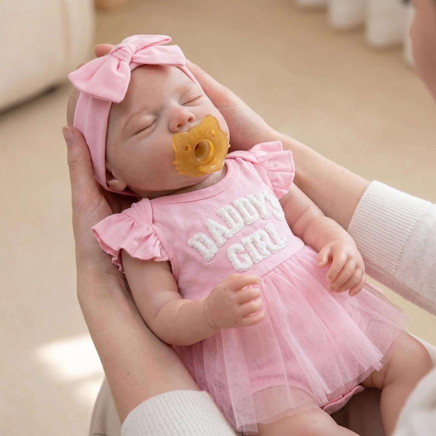 Bambola reborn Pascale bambina realistica in silicone da 18 pollici con vestito rosa