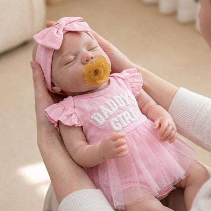 Bambola reborn Pascale bambina realistica in silicone da 18 pollici con vestito rosa