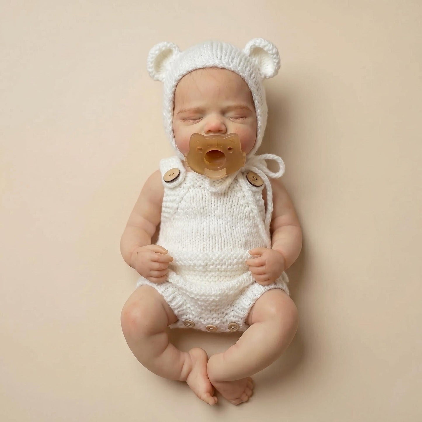 Bambola reborn Pascale da 30cm interamente in silicone bambina con abiti bianchi