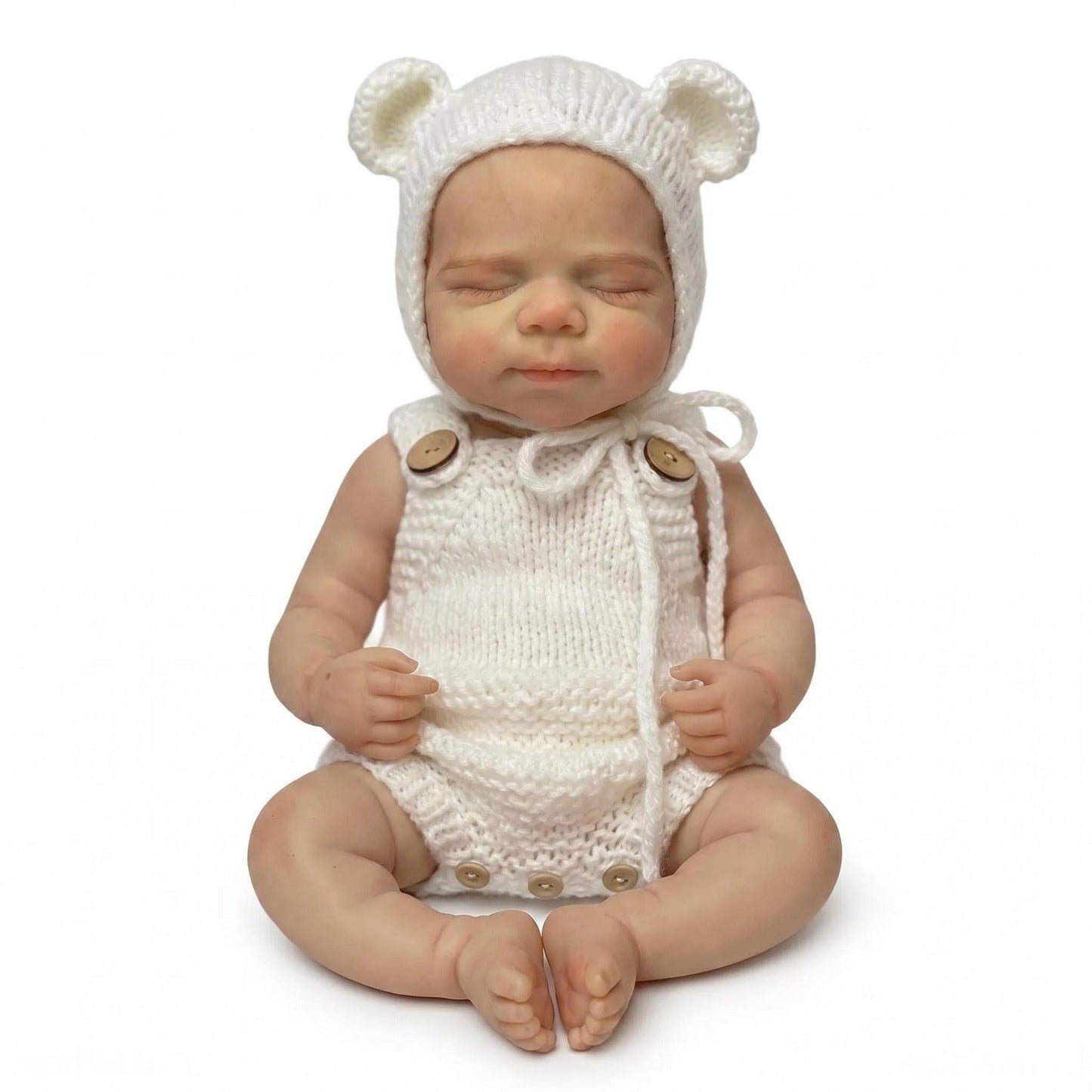 Bambola reborn Pascale da 30cm interamente in silicone bambina con abiti bianchi