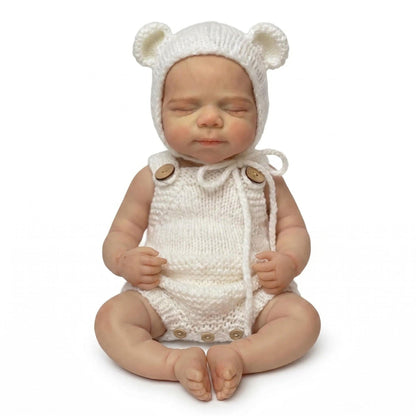 Bambola reborn Pascale da 30cm interamente in silicone bambina con abiti bianchi