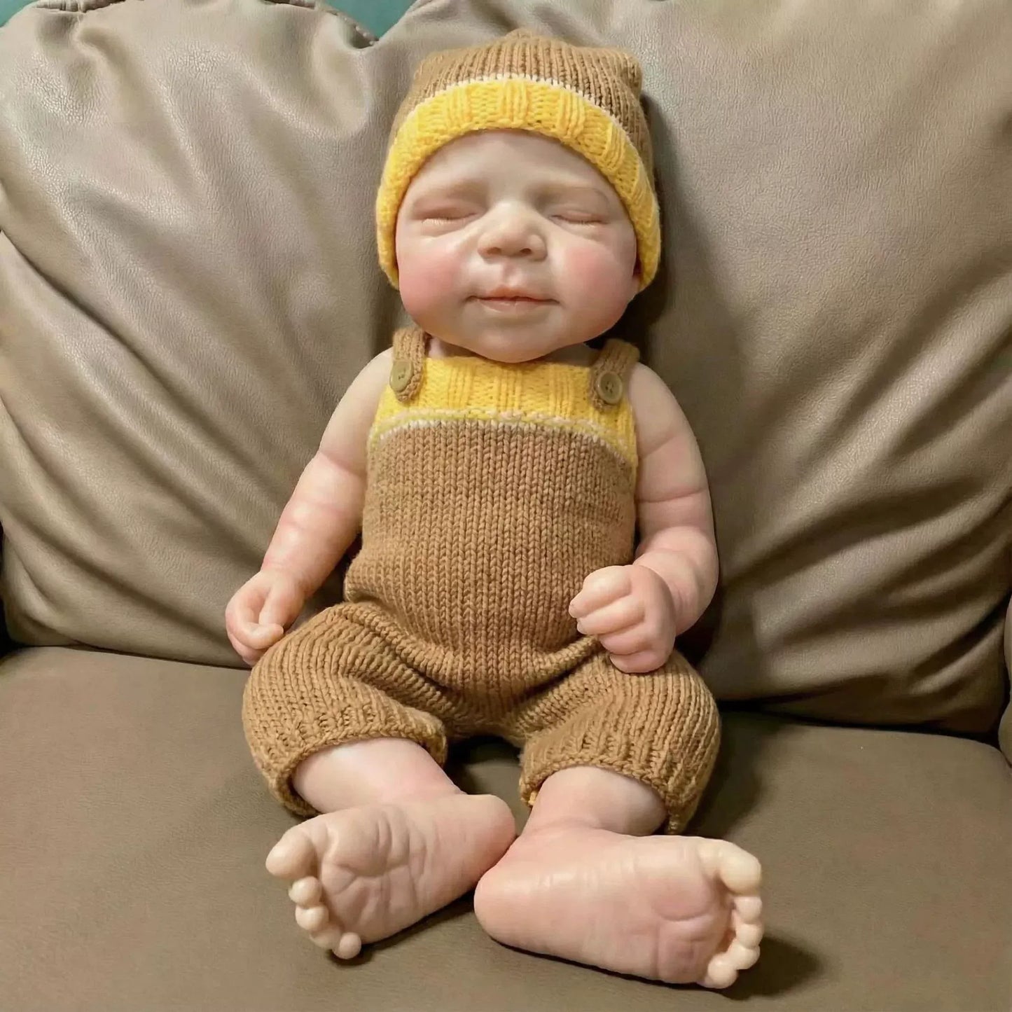 18 Inches Realistic Full Silicone Pascale Reborn Doll Girl in Khaki Sweater Romper
