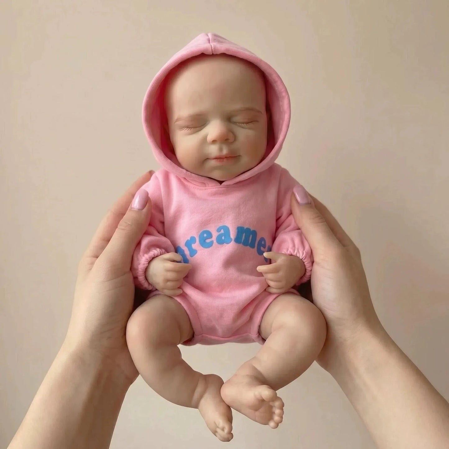Bambola reborn Pascale da 30cm interamente in silicone con vestitino rosa