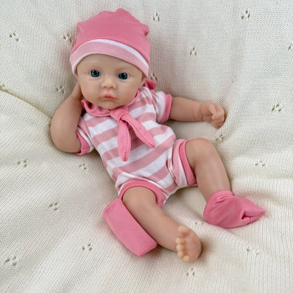 30cm Full Silicone Meadow Reborn Baby Girl in Pink Stripe Clothes