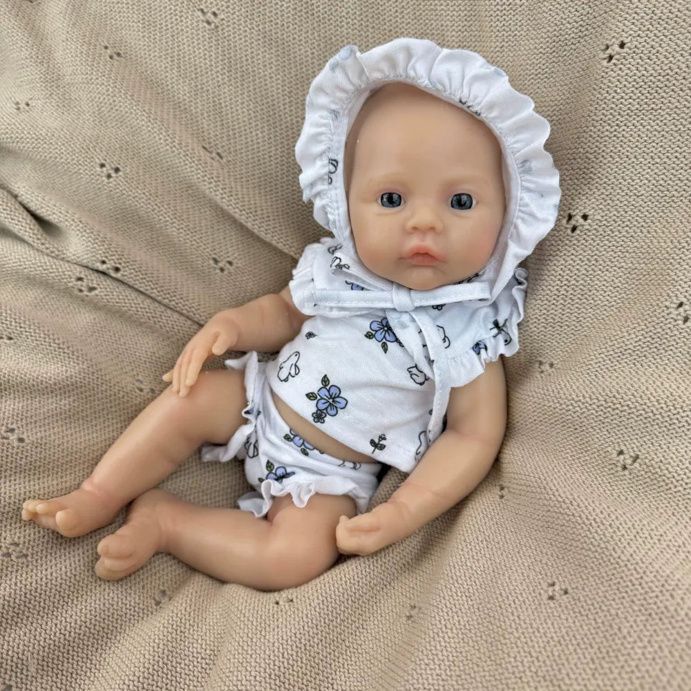 30cm Full Silicone Meadow Reborn Baby Girl in White Floral Clothes