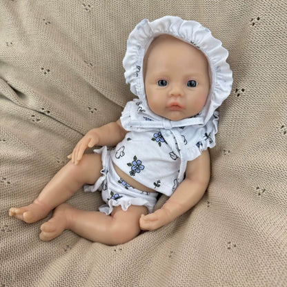 30cm Full Silicone Meadow Reborn Baby Girl in White Floral Clothes