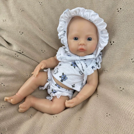30cm Full Silicone Meadow Reborn Baby Girl in White Floral Clothes