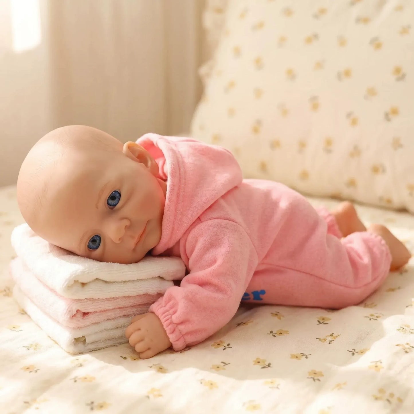 Bambina reborn Felicia da 30cm interamente in silicone con vestitino rosa