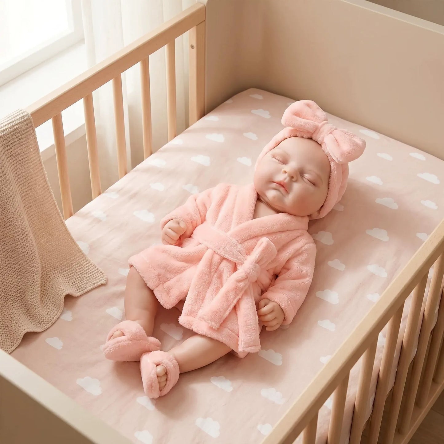 Bambola reborn realistica in silicone da 18 pollici modello Peaches con accappatoio rosa