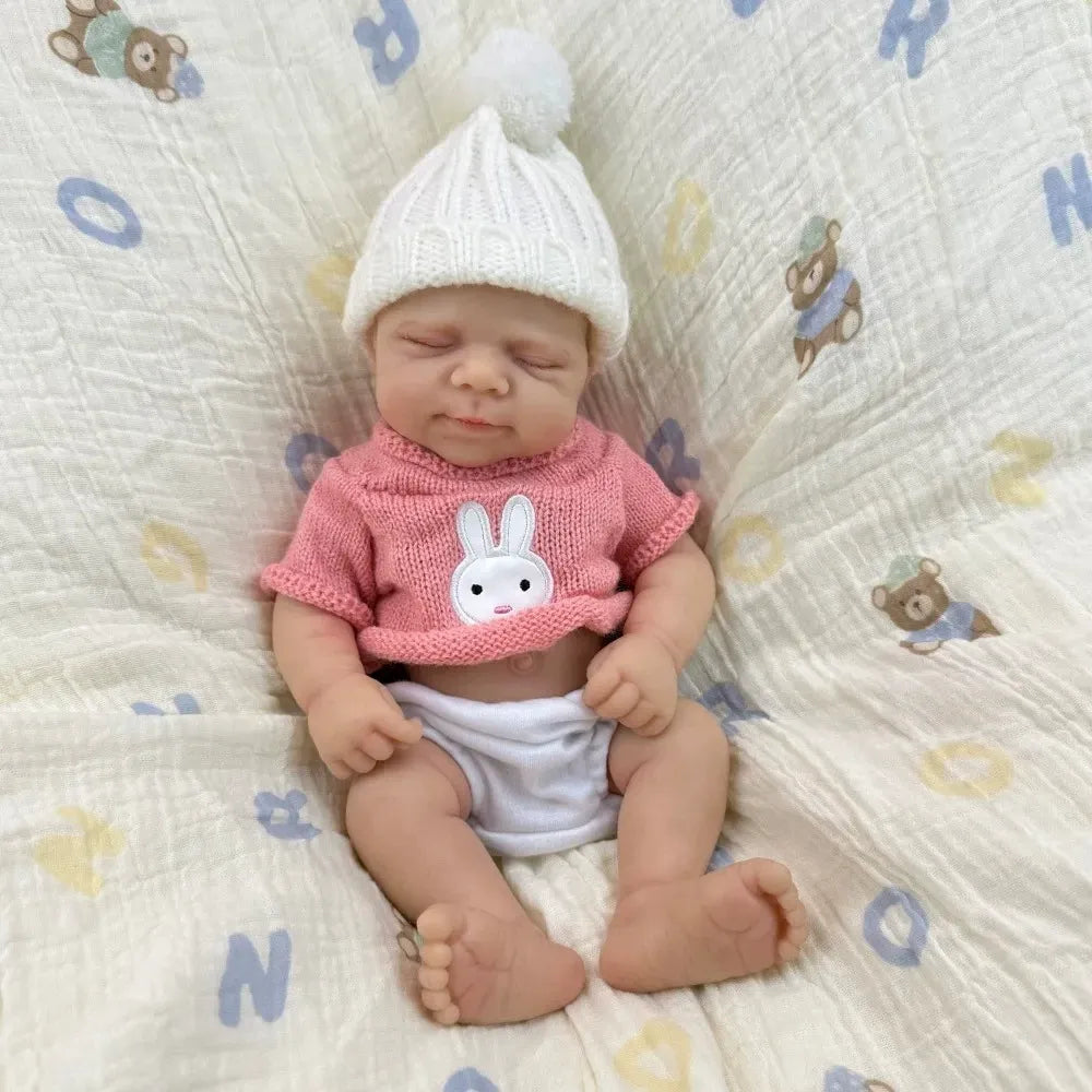 30cm Full Silicone Closed Eyes Pascale Soft Reborn Doll Girl In Pink Sweater