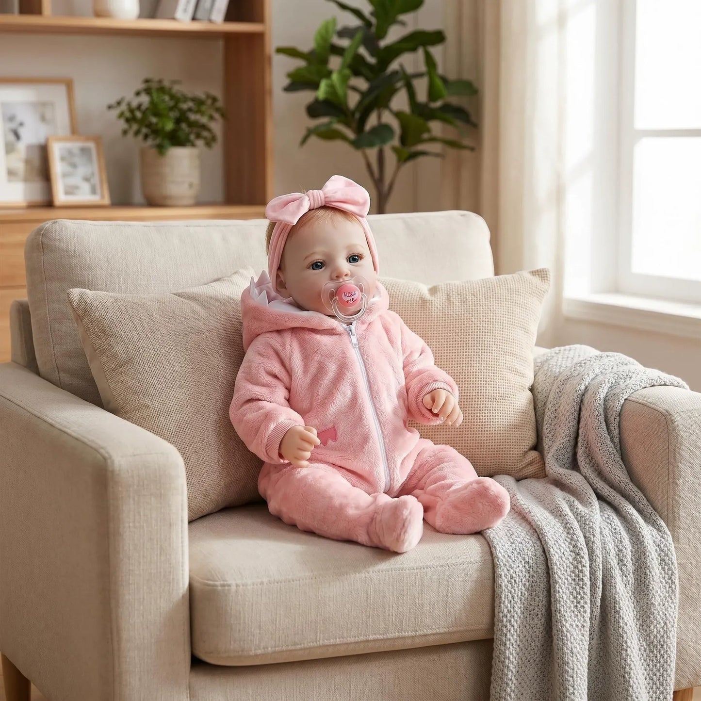 Bambina reborn di 45cm con occhi azzurri e vestitini rosa - Meadow