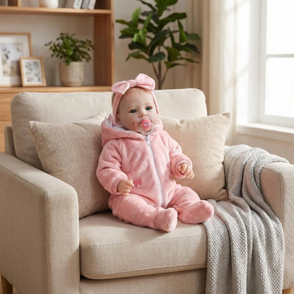 Bambina reborn di 45cm con occhi azzurri e vestitini rosa - Meadow