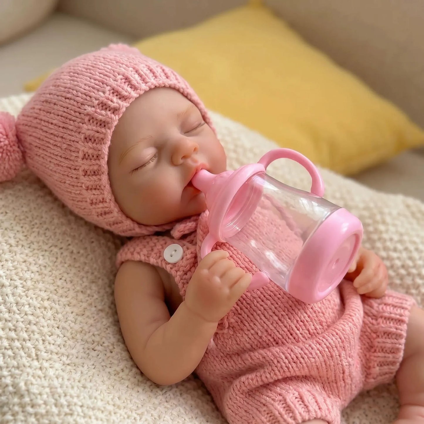 Bambola reborn Irys da 30cm interamente in silicone bambina con abiti rosa