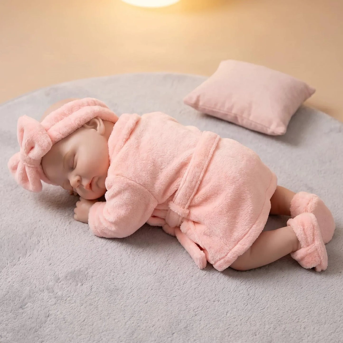 Bambola reborn realistica in silicone da 18 pollici modello Peaches con accappatoio rosa