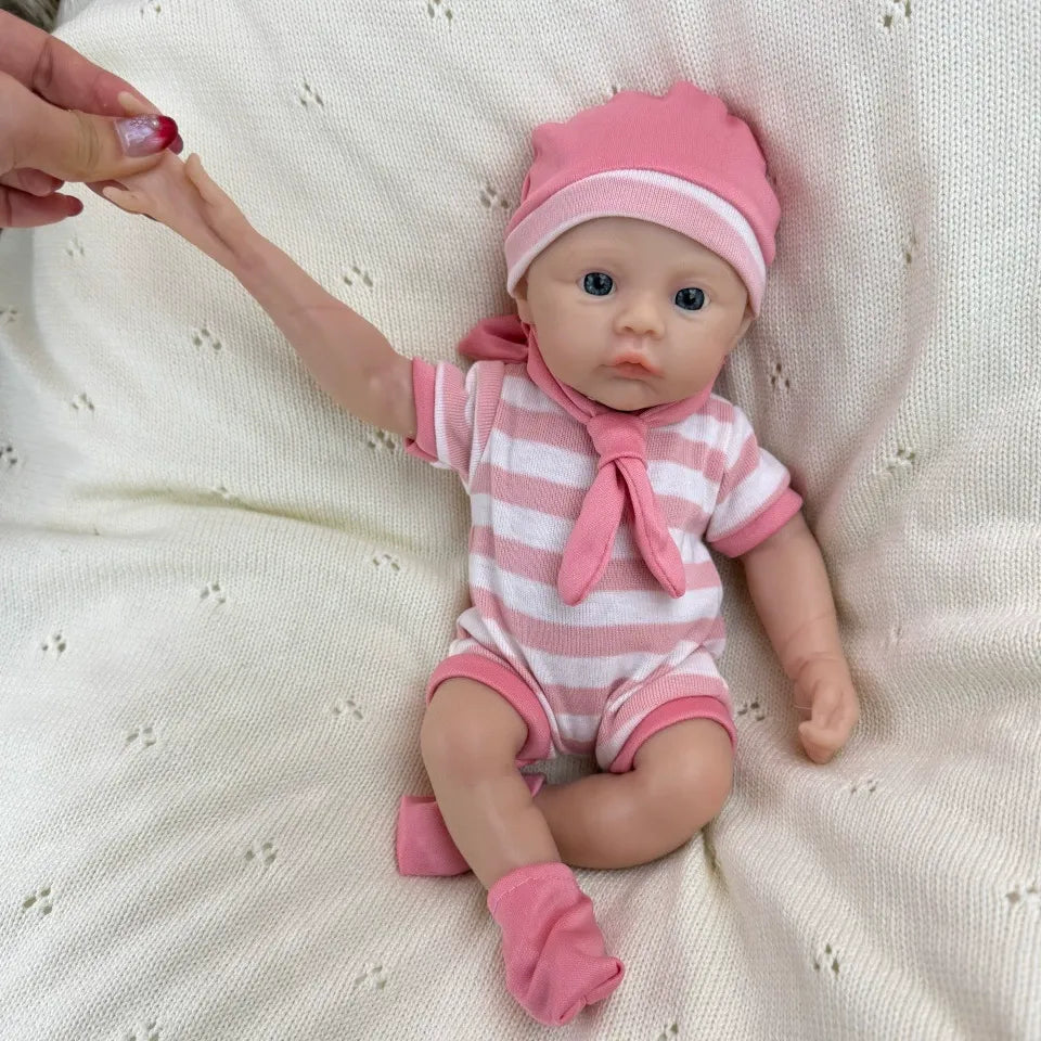 30cm Full Silicone Meadow Reborn Baby Girl in Pink Stripe Clothes