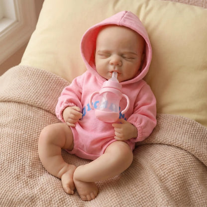 Bambola reborn Pascale da 30cm interamente in silicone con vestitino rosa