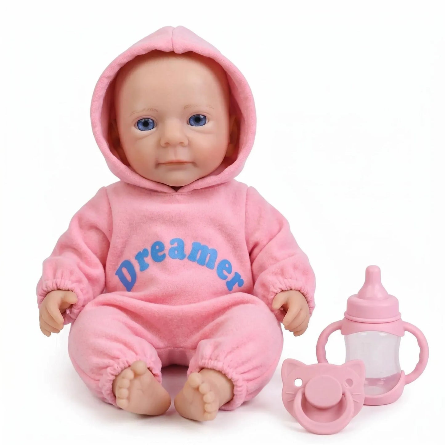Bambina reborn Felicia da 30cm interamente in silicone con vestitino rosa