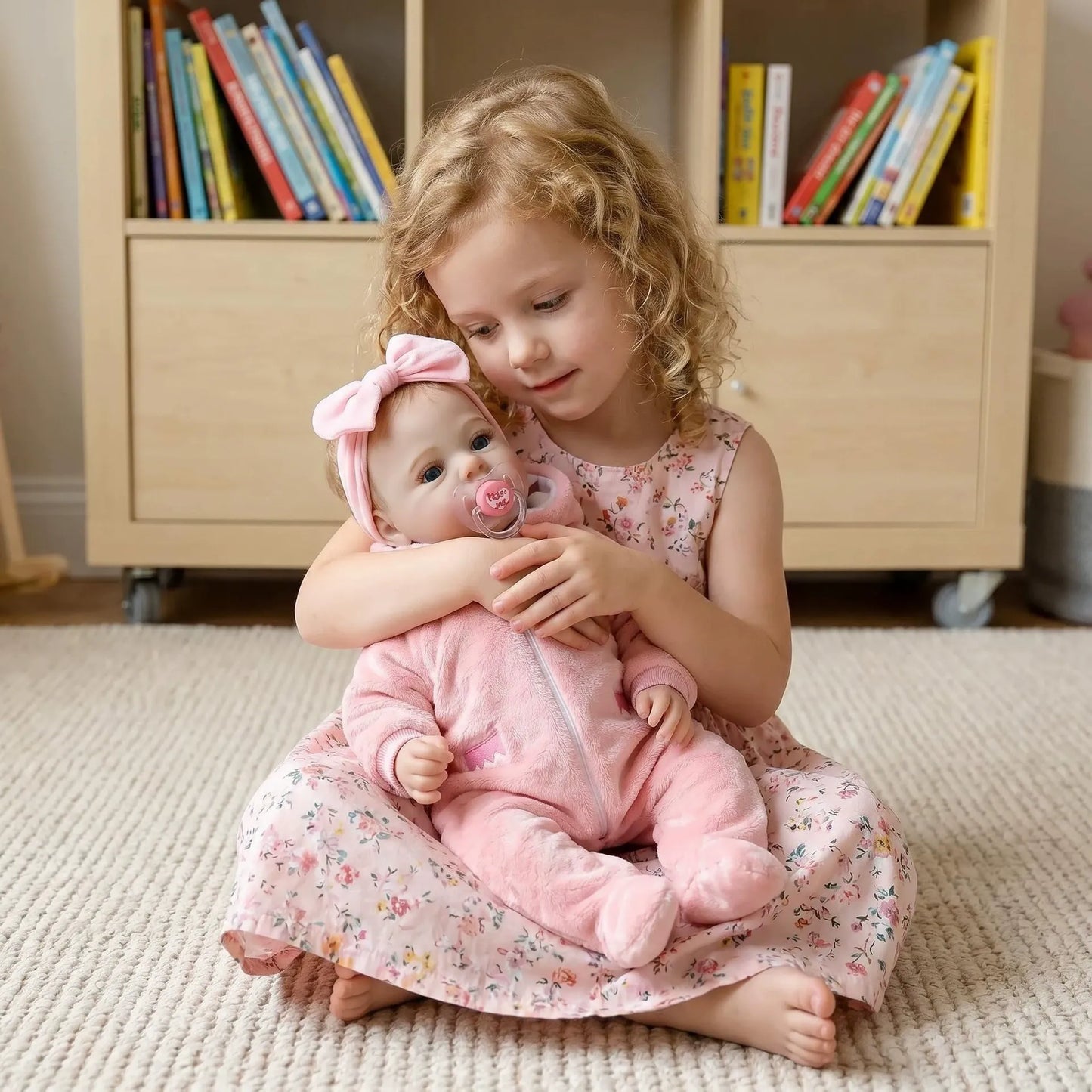 Bambina reborn di 45cm con occhi azzurri e vestitini rosa - Meadow