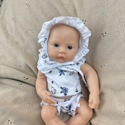 30cm Full Silicone Meadow Reborn Baby Girl in White Floral Clothes