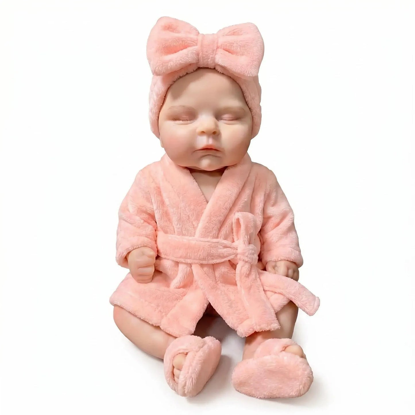 Bambola reborn realistica in silicone da 18 pollici modello Peaches con accappatoio rosa