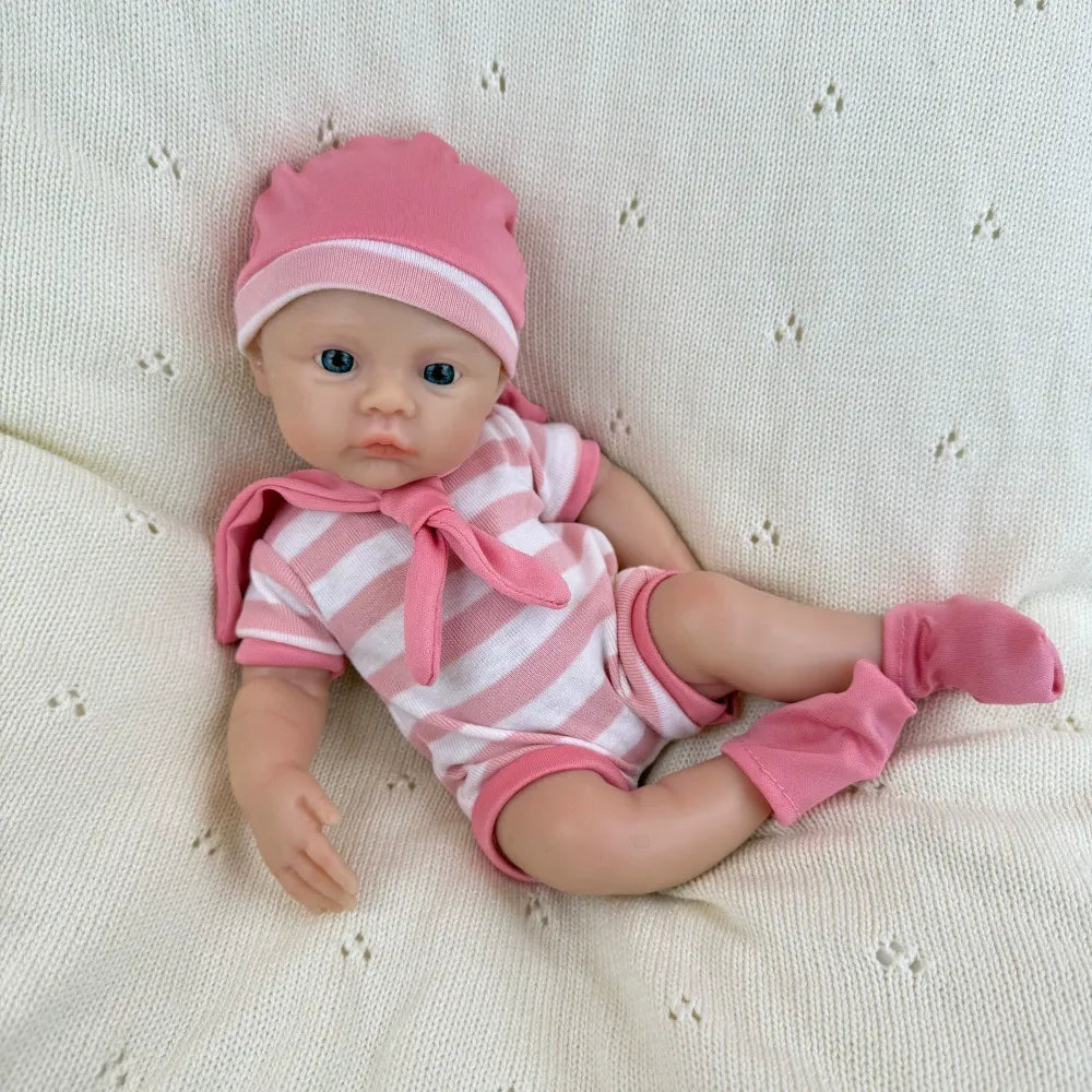 30cm Full Silicone Meadow Reborn Baby Girl in Pink Stripe Clothes