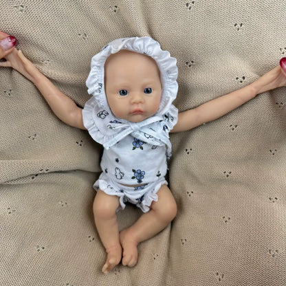 30cm Full Silicone Meadow Reborn Baby Girl in White Floral Clothes