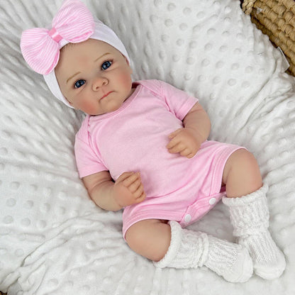 Bambola reborn Bettie da 18 pollici con occhi azzurri realistici bambina con body rosa