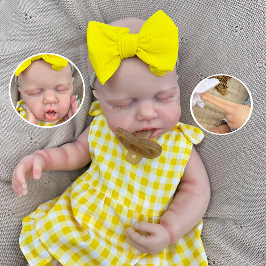 45cm Full Silicone Stretchable Loulou Reborn Baby Girl in Yellow Plaid Dress
